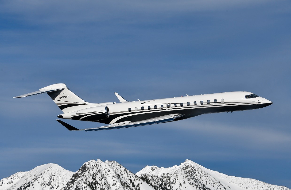 Global 7500 aircraft over mountains